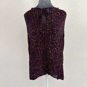LOFT Purple Leopard Print Sleeveless Blouse - Size L
